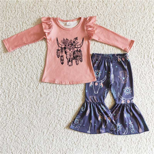 cattler shirt and bell pants 2 pieces girls outfits kids clothes