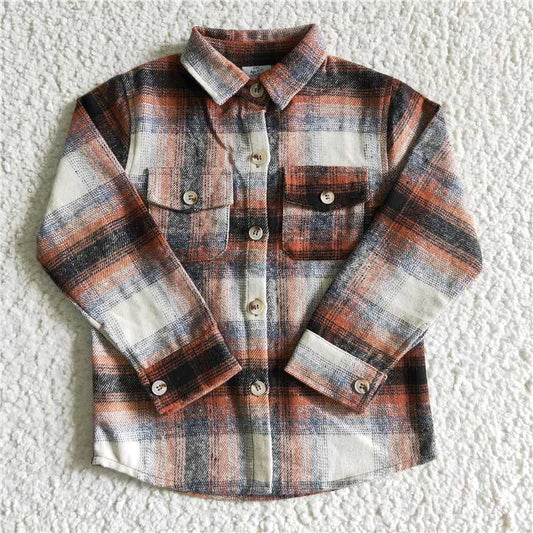 flannel shirt boys long sleeve tops button pockets cardigan