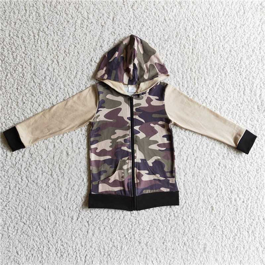 camo Zipper hoodie top kids clothes hooded top