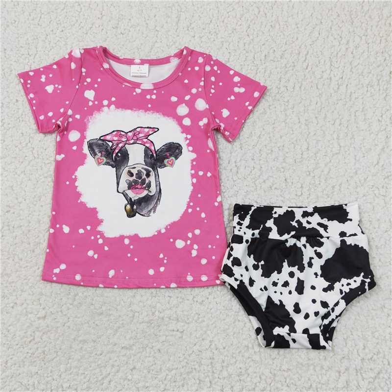 GBO0064 cow Girls baby bummies sets