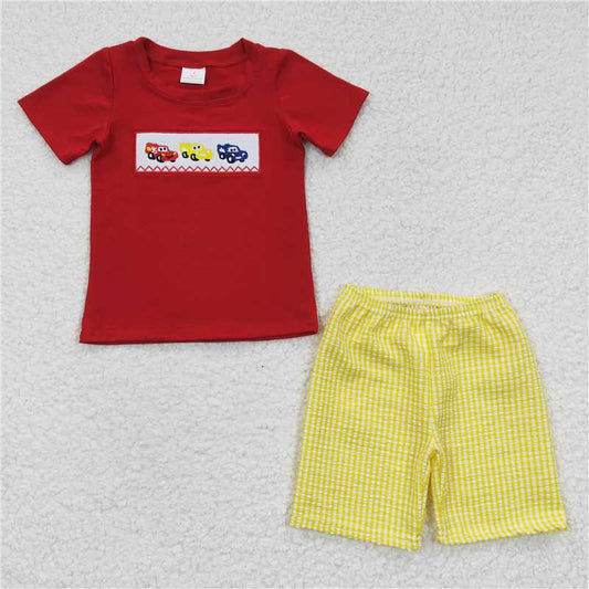 embroidered cars boys summer sets