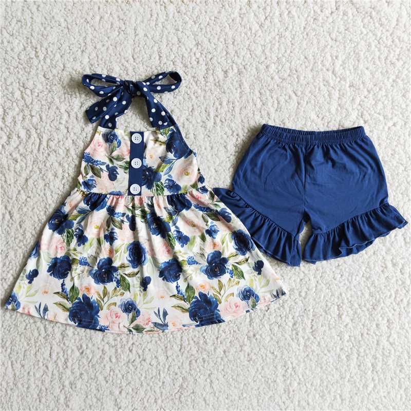 girls summer short sleeve dress flower shorts