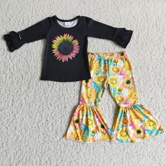 sunflower shirt and bell pants 2 pieces girls outfits kids clothes