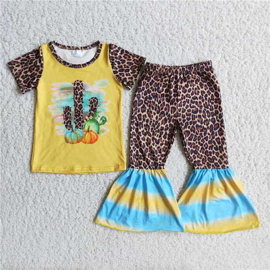 cactus pumpkin shirt leopard bell pants girls sets kids clothes