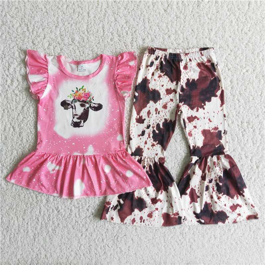 cow shirt brown bell pants girls sets kids clothes