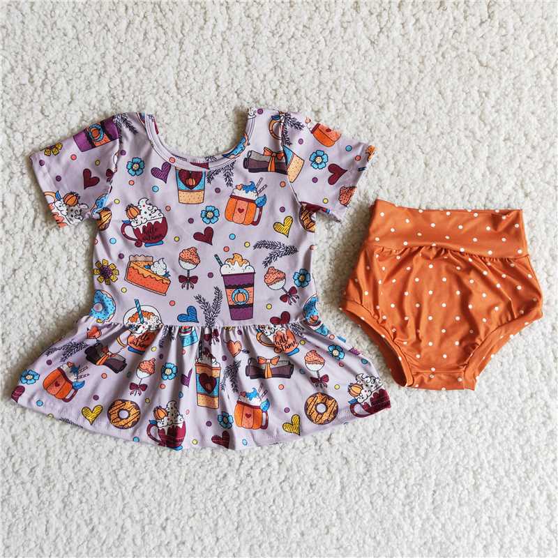 pumpkin food Girls baby bummies sets short sleeve shirt