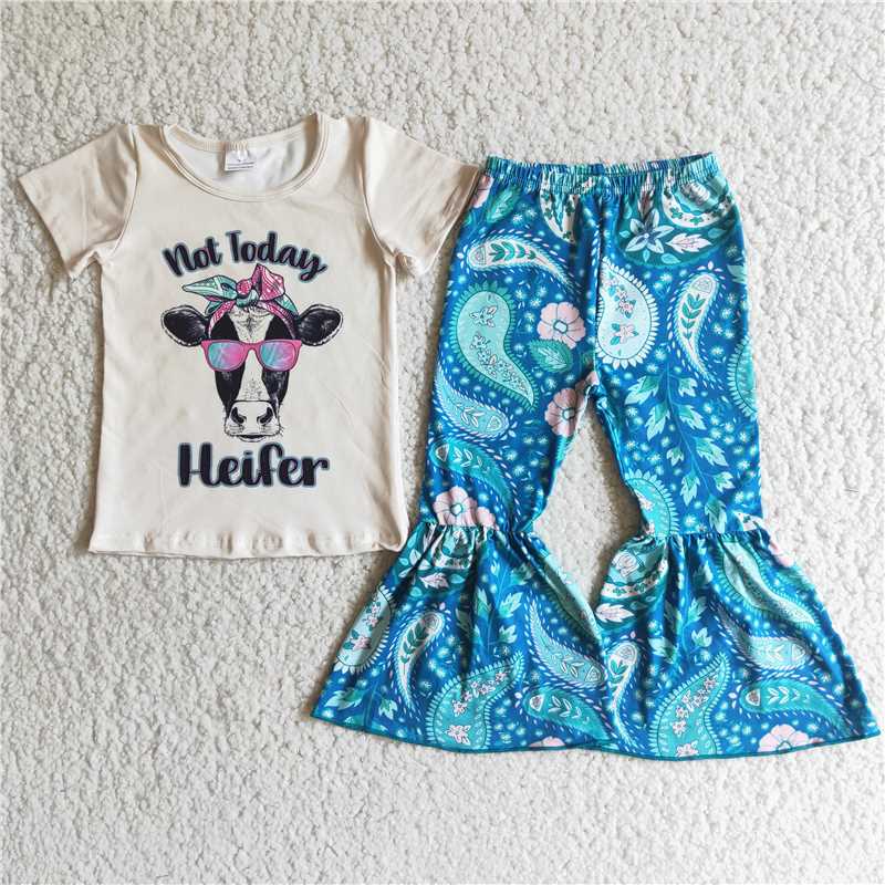 not today heifer cow shirt bell pants girls sets kids clothes