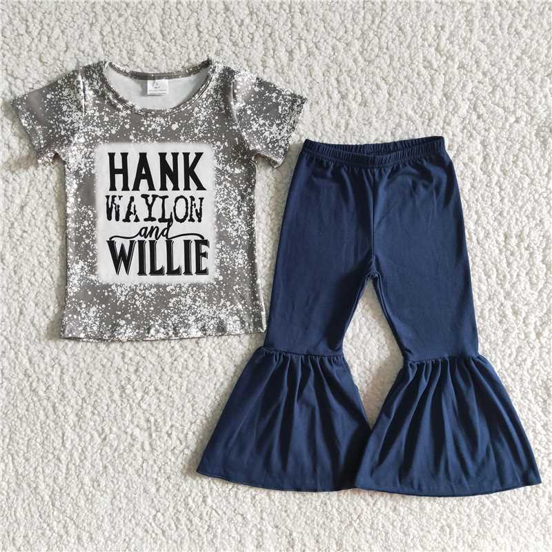 hank waylon willie shirt cotton bell pants girls sets kids clothes