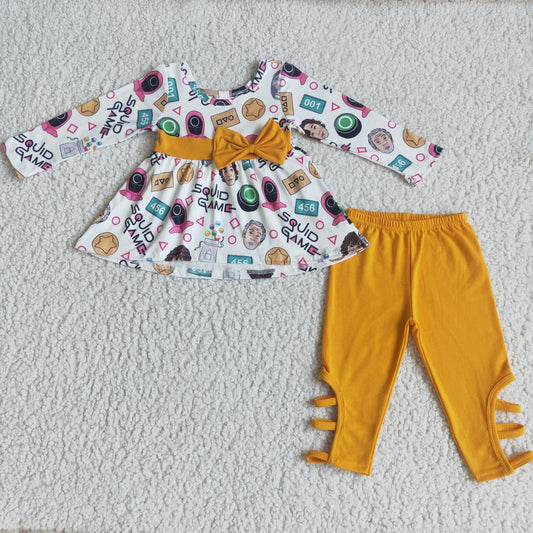 squid game top yellow pants 2 pieces girl sets kids clothes