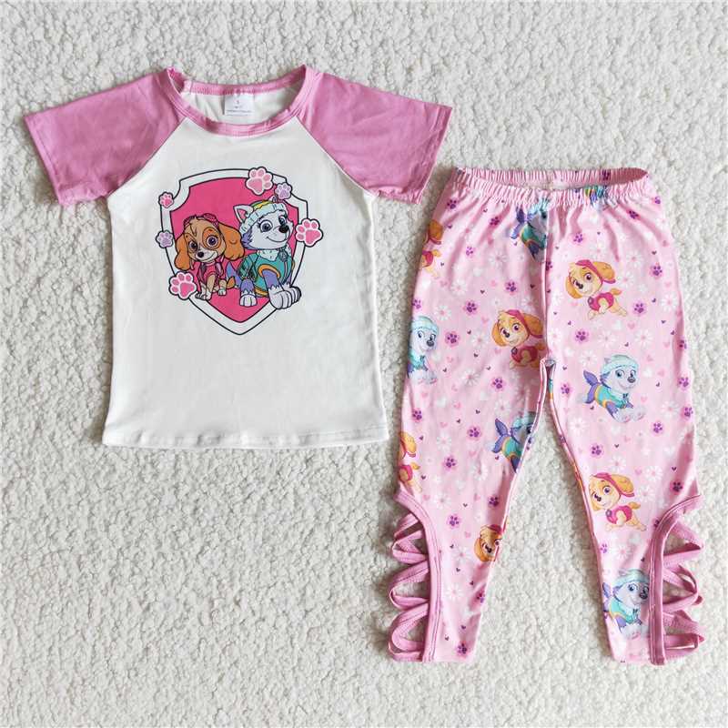 dogs shirt pink pants girls sets kids clothes