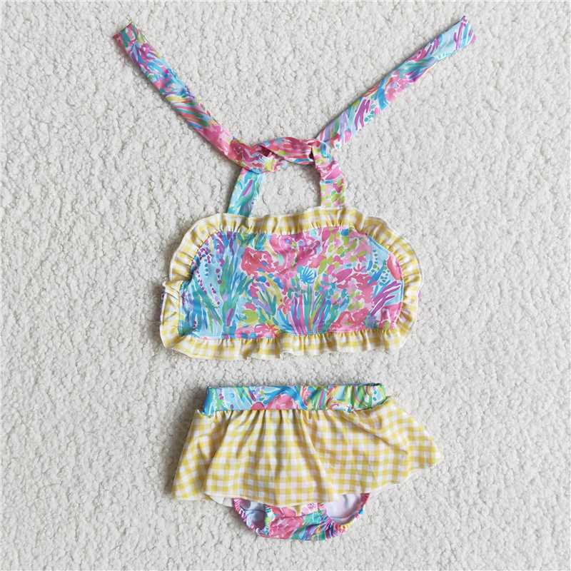 colorful halter neck girls swimsuit summer bathing suit