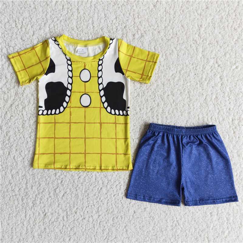 Cowboy summer sets short sleeve shirt and shorts 2 pieces suit