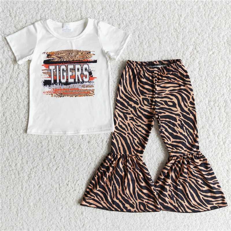 tigers shirt bell girls sets kids clothes