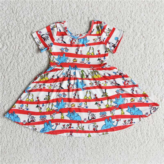 short sleeve dr.seuss skirt girls dress kid clothes