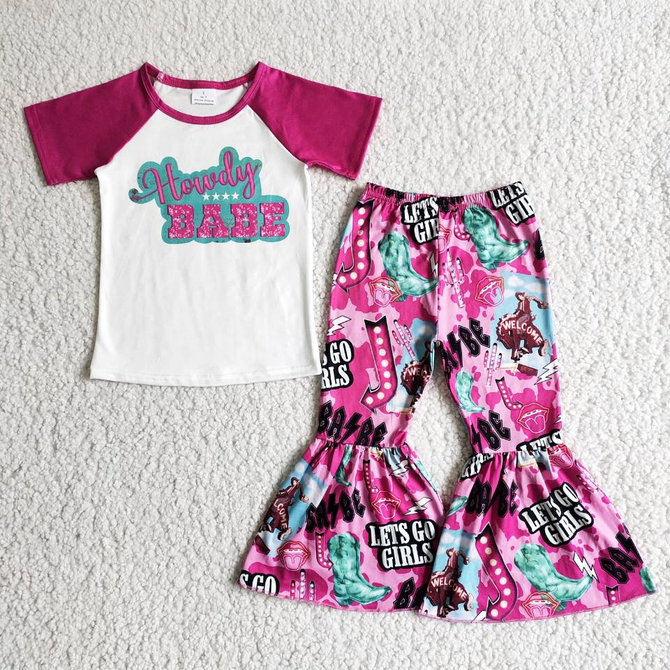 houdy babe shirt bell let's go girls sets western kids clothes