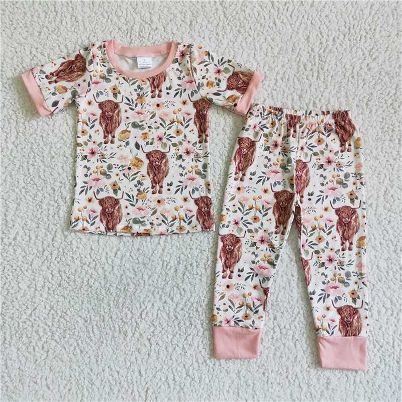 highland cow pajamas girls sets kids clothes