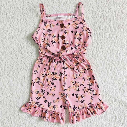 pink flower girls jumpsuits kids romper