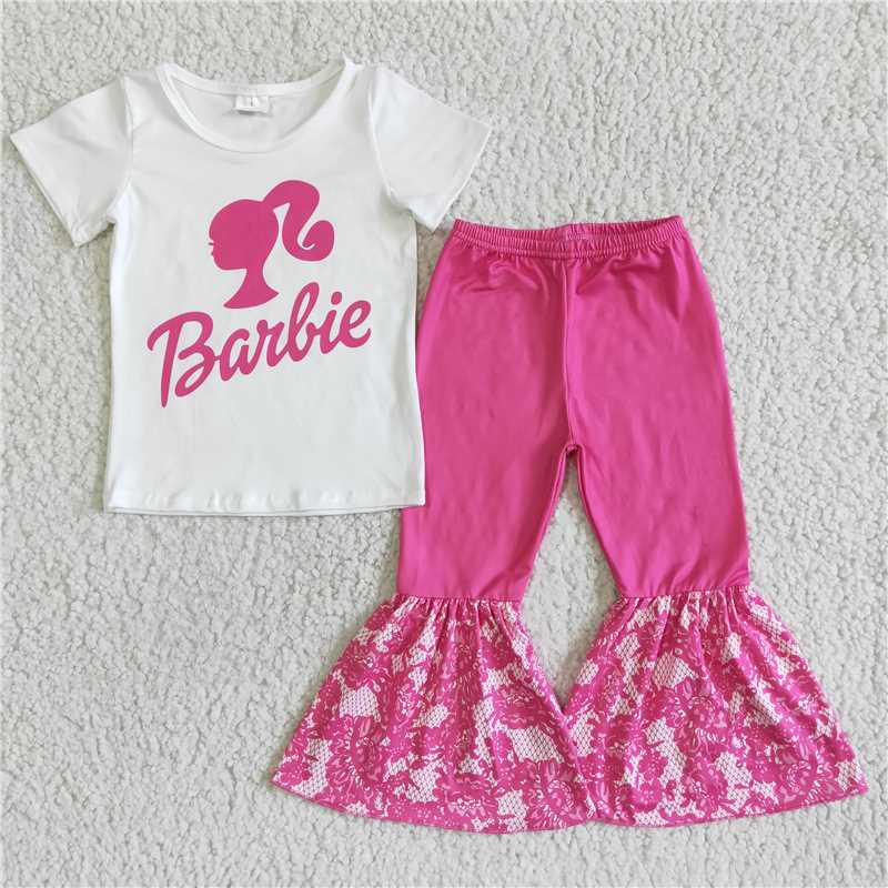 short sleeve shirt bell pants barbie girls sets kids clothes