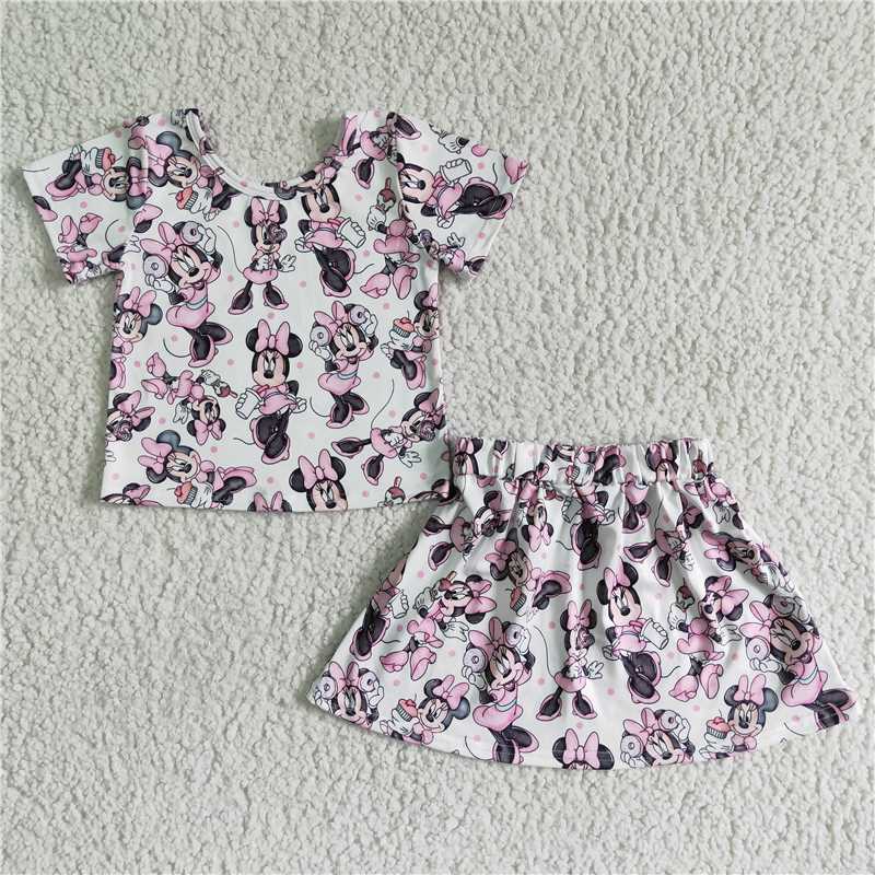 cartoon mouse shirt & skirt girl sets dress suits