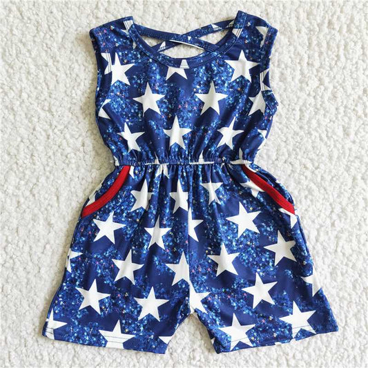 july 4th red blue white stars girls jumpsuits kids romper