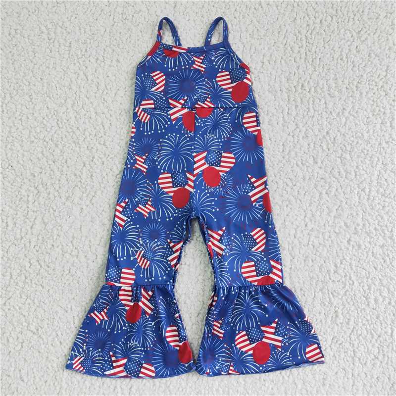 july 4th red blue white fireworks girls jumpsuits kids romper