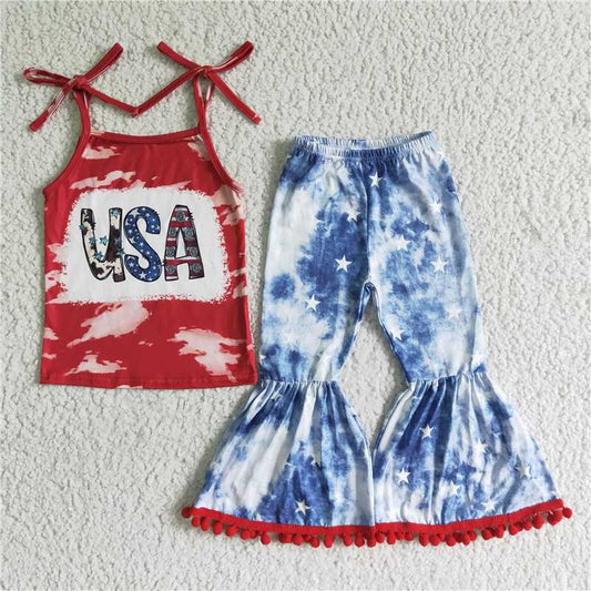 usa camisole tie dye bell pants girls sets kids clothes