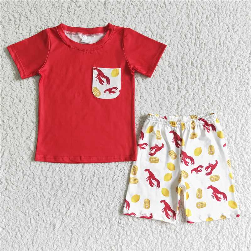 lobster summer sets short sleeve shirt and shorts 2 pieces suit