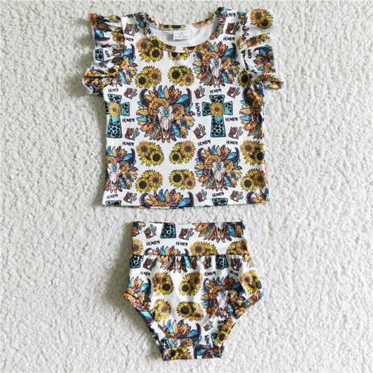 kids Girls bummies sets sunflower cross