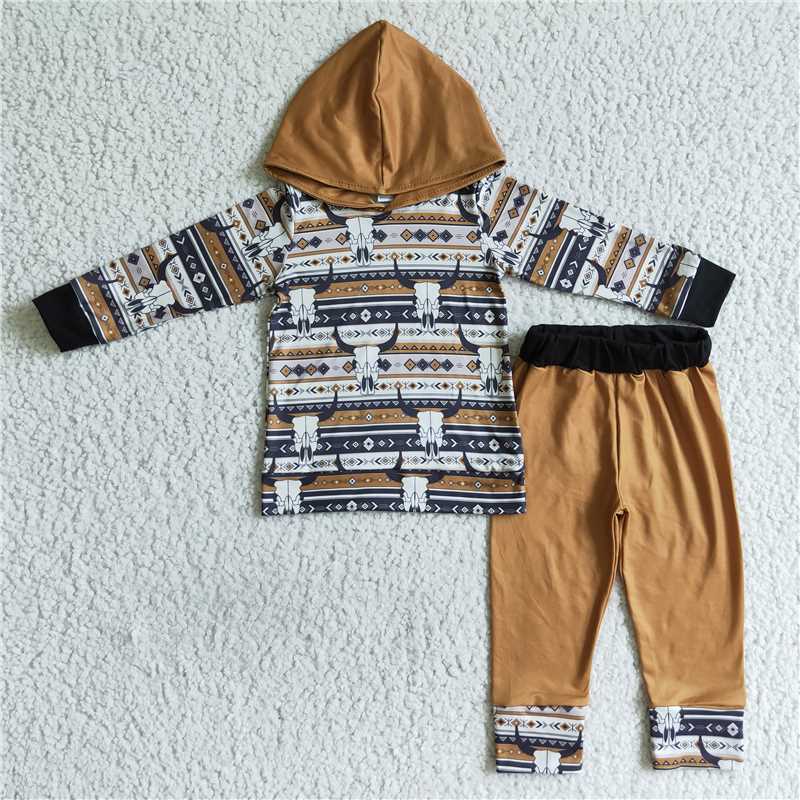 cow winter BOY hooded SET long sleeve top and long pants sUIT