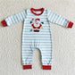 blue Striped embroidery santa Christmas boys match girls rompers
