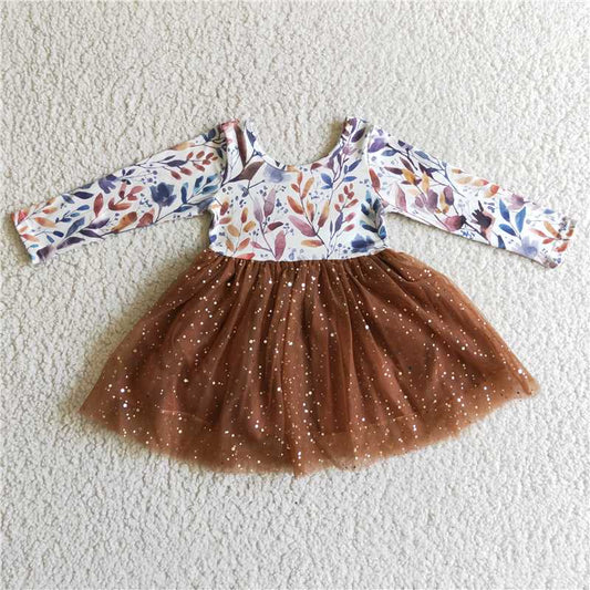 Leaves dress long sleeve yarn girls skirt kids clothes