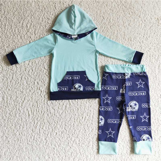 team cowboy boys winter hooded suit long sleeve top and long pants sets