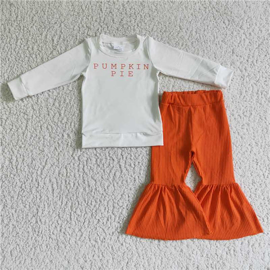 pumpkin pie shirt and bell pants 2 pieces girls outfits kids clothes