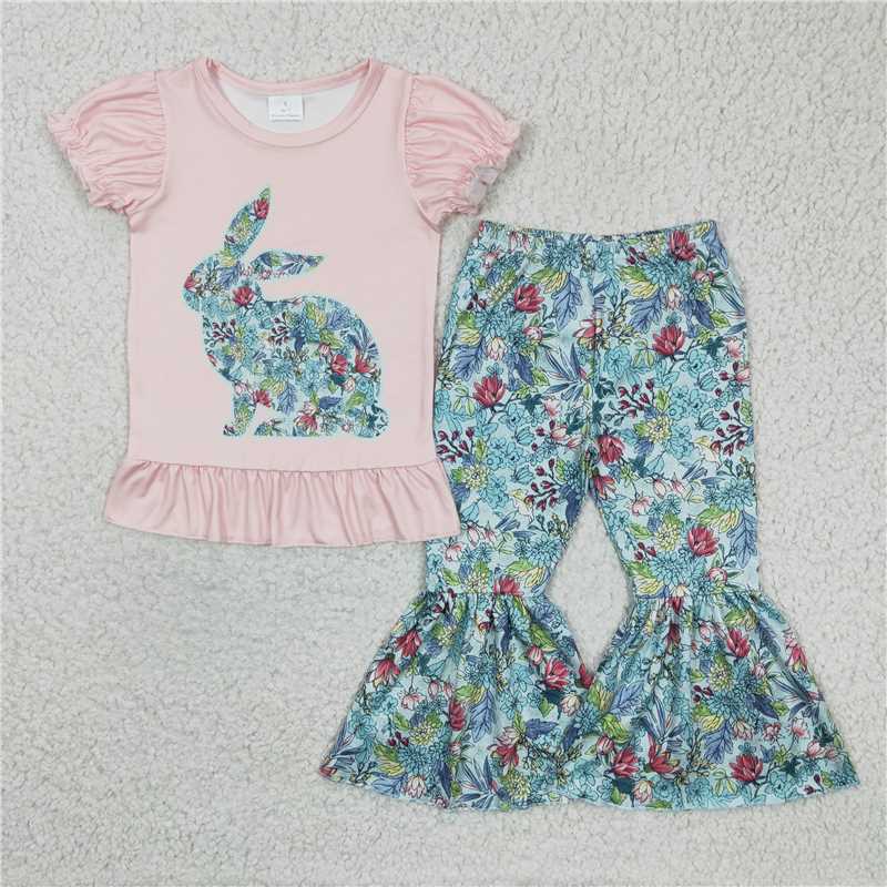 bunny shirt flower bell easter set girl outfits