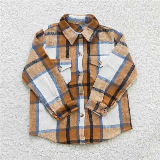 flannel shirt kids tops button pockets cardigan