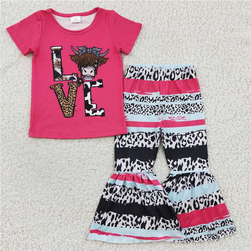 love cow shirt bell girls outfits Valentine's Day kids clothes