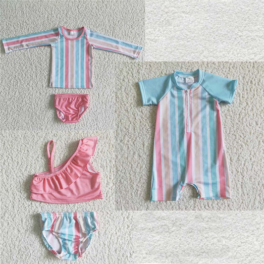 color stripes girls swimsuit match boy swimsuit