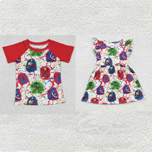 cartoon boys shirt match girls dress kids clothes