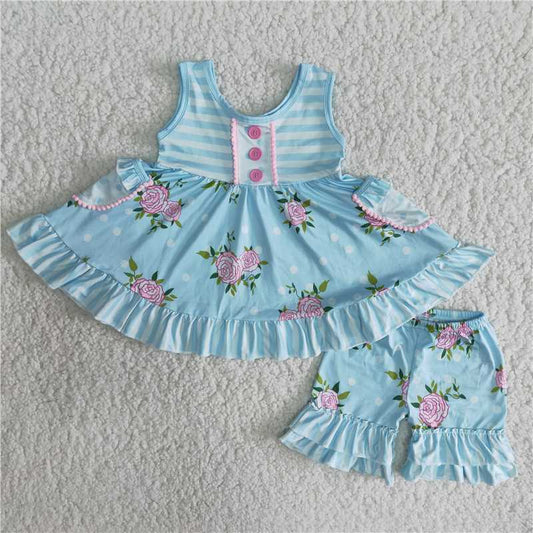 pockets flower girls suit summer short sleeve shirt shorts sets