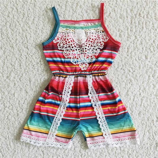 colorful stripes lace girls jumpsuits romper