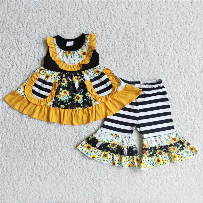 sunflower dress pocket shirt bell pants girls sets kids clothing