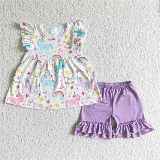 unicorn girls set summer short sleeve shirt shorts sets