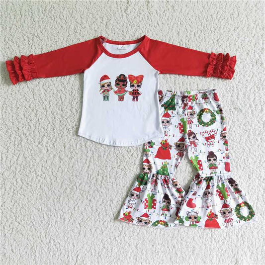 Christmas suit girls outfits long sleeve shirt and pants 2 pieces winter sets