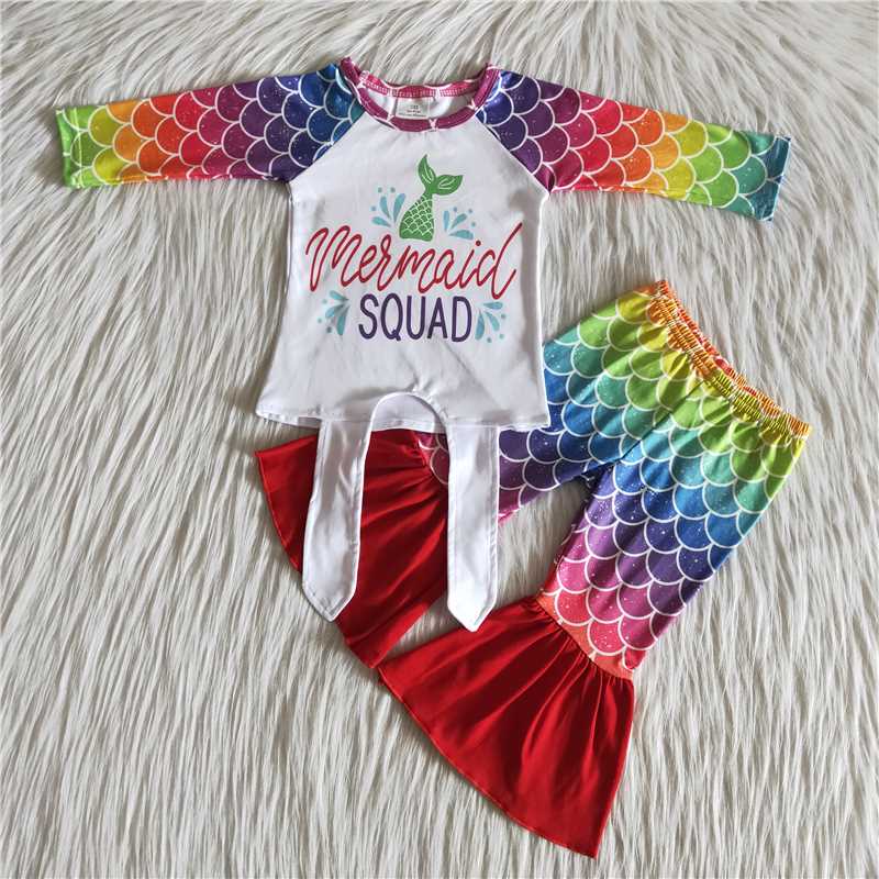 Mermaid squad shirt bell 2 pieces girls outfits kids clothing