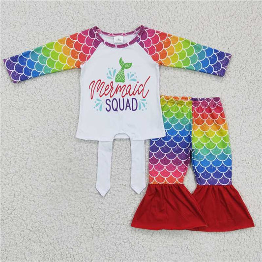 Mermaid squad shirt bell 2 pieces girls outfits kids clothing