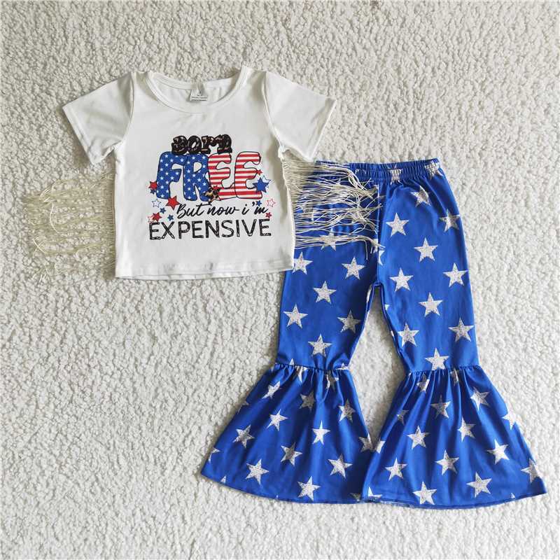 July 4th tassel shirt bell pants girls sets kids clothes