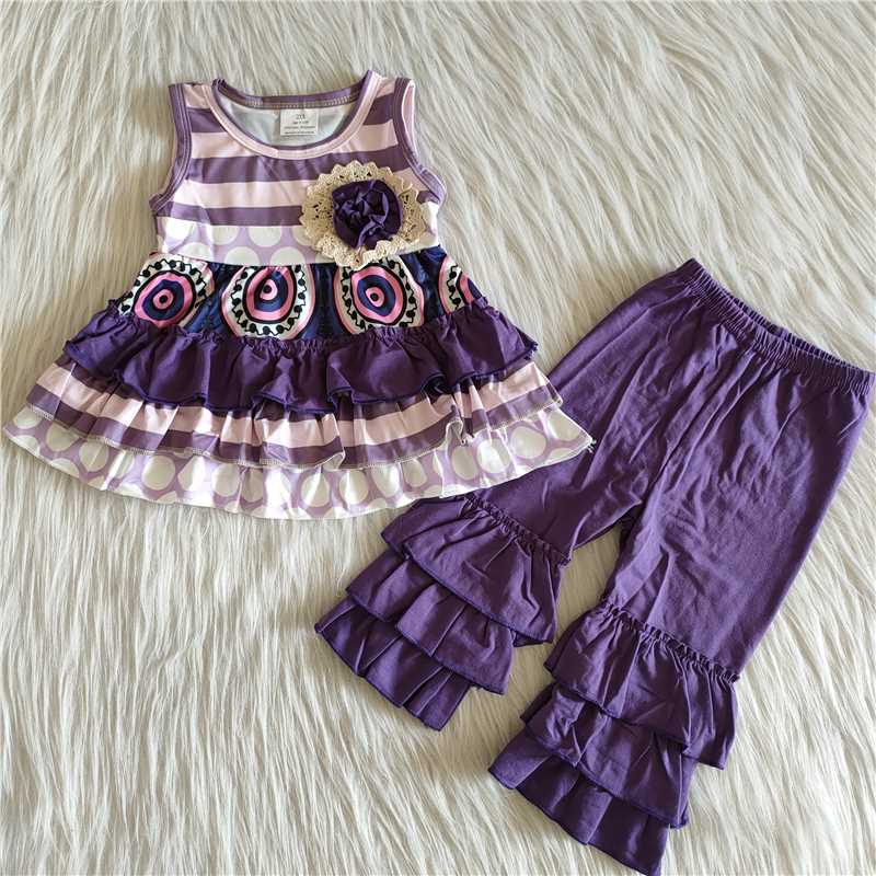 ruffles top Purple pants girls sets kids clothes