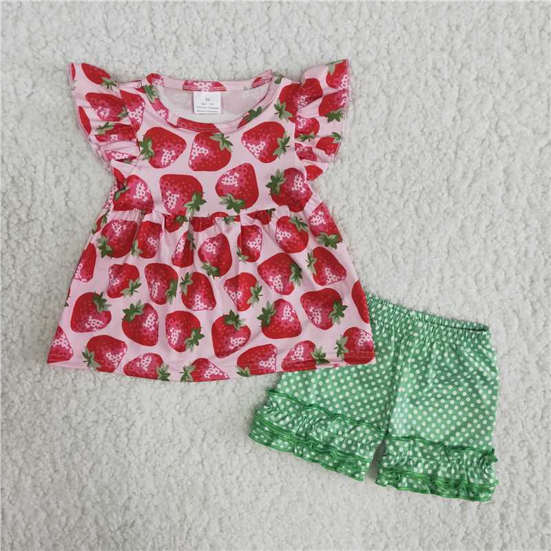 girls summer sets strawberry top & shorts suits