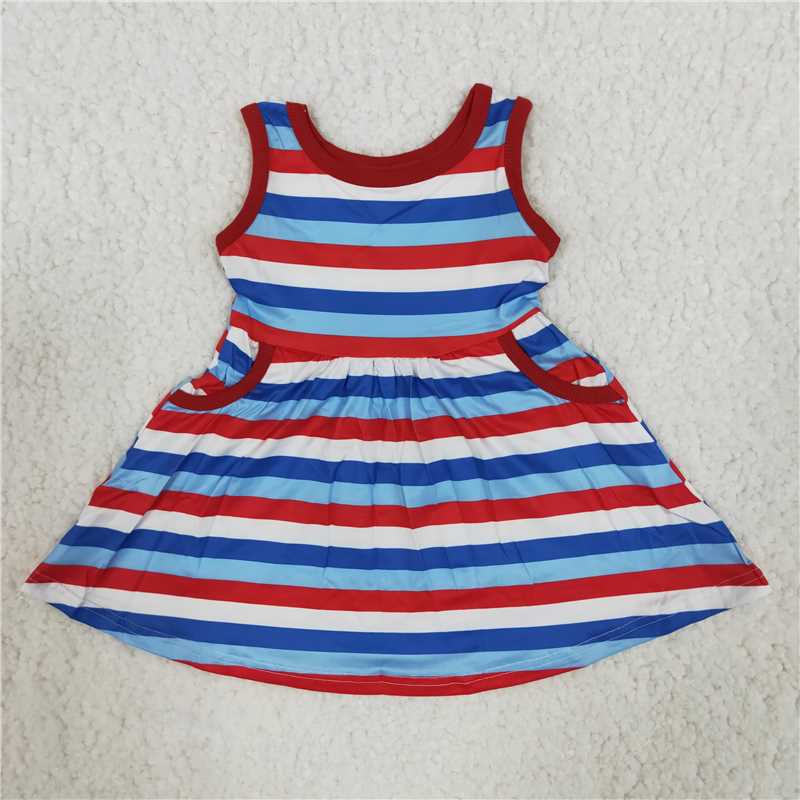 stripe girls summer dress short sleeve skirt