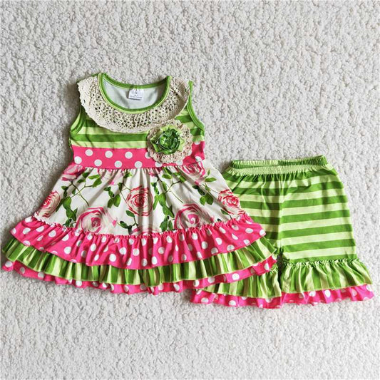 girls flower summer sleeveless dress top sets 2 pieces shorts outfits